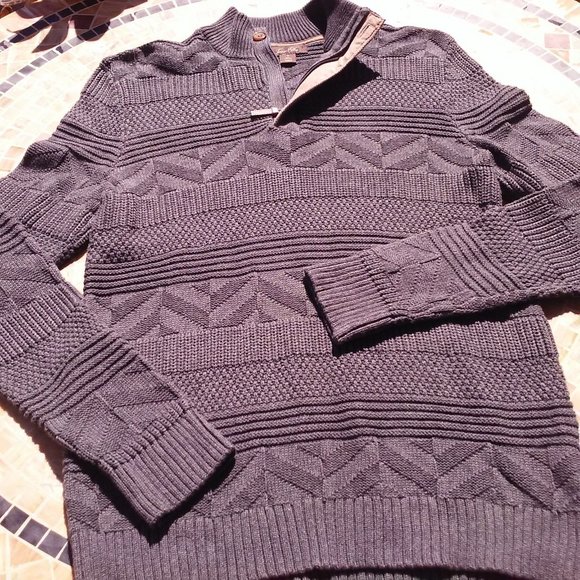 Y2K Tasso Elba Textured Knit Sweater Unisex Men's -S Ribbed Mock Neck Zip Grey - Picture 2 of 11